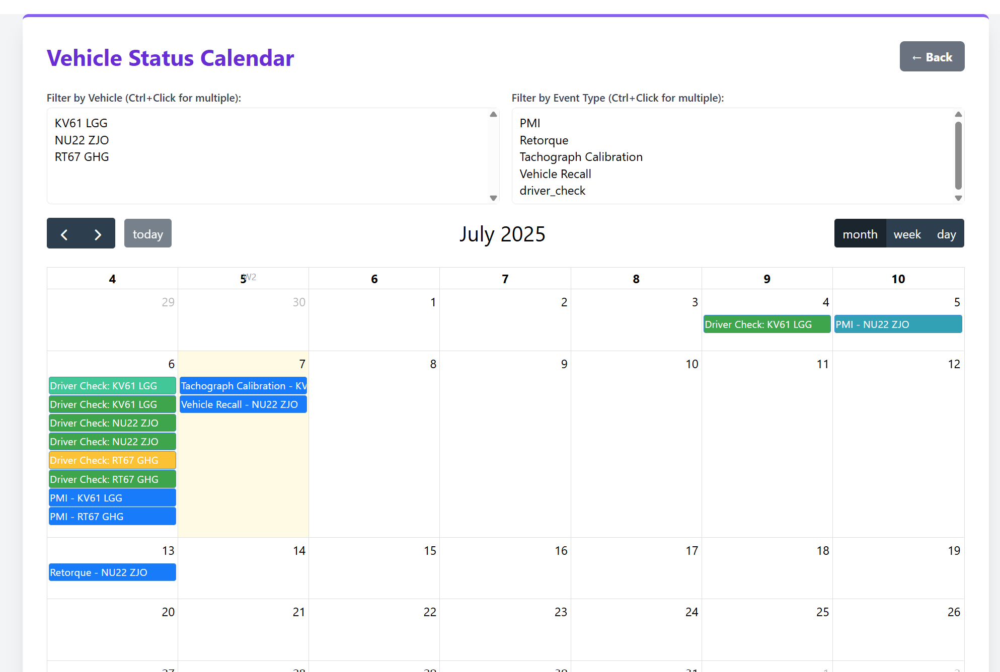 Vehicle Calendar